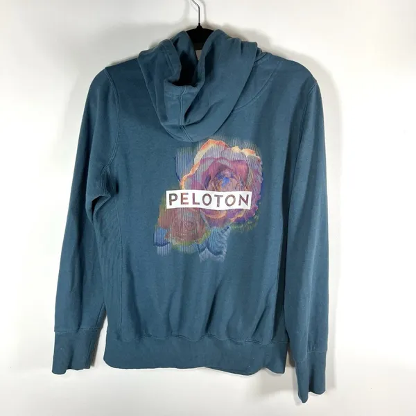 PELOTON Turquoise Full Zip Hoodie Sweatshirt Size‎ Large Flower Athletic Workout - Image 8