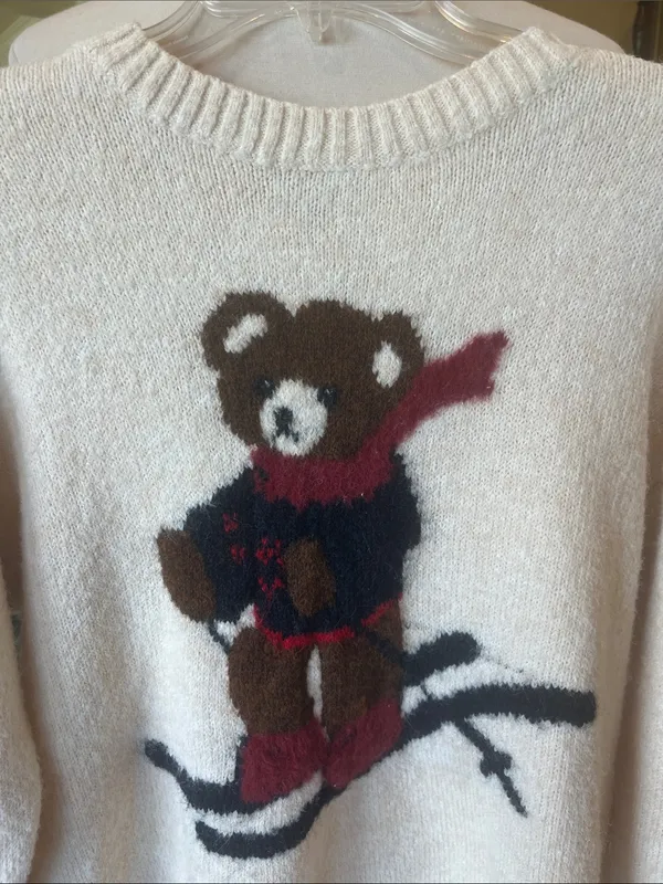 Cozy Cream Bear Snow Ski Sweater - Women's Crewneck Oversized - Image 4