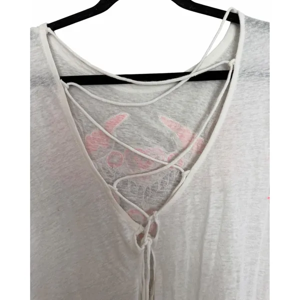 Free People Love Birds Tee Embroidered Lace-Back Muscle White Women's Size S/M - Image 4