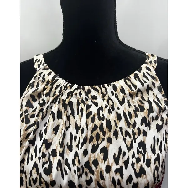 White House Black Market Sleeveless Halter Top Animal‎ Print Burgundy Damask S - Image 6