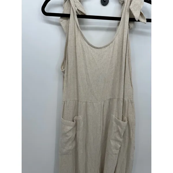 Zesica‎ Romper Jumpsuit Women Sz L Cream Linen Blend Pockets Lagenlook Boho NWT - Image 5