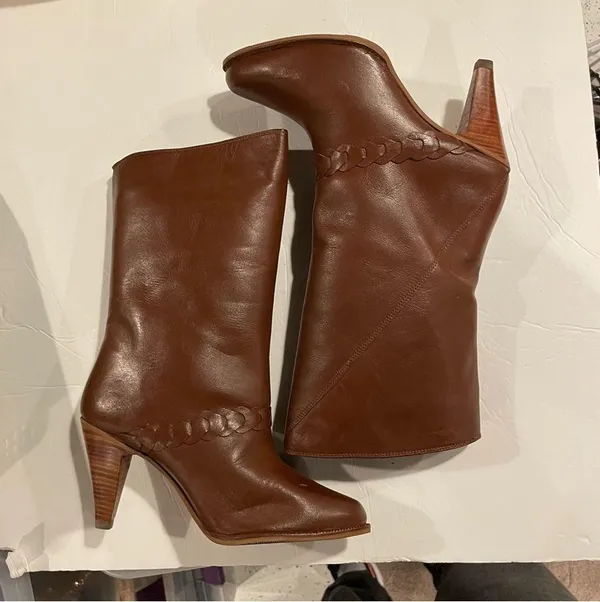 Vintage 70’s boho western Stevie Nicks festival camel leather Brazil boots - Image 4