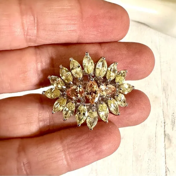 Yellow peach rhinestone silver tone ring NWT - Image 2
