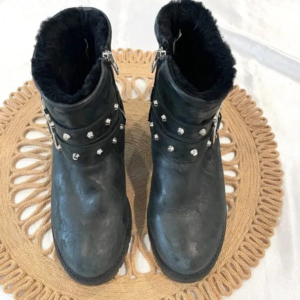 ROSS & SNOW Stefana Black Camo Leather Moto Boot Shearling Italy US 7 Moto Chic - Image 3
