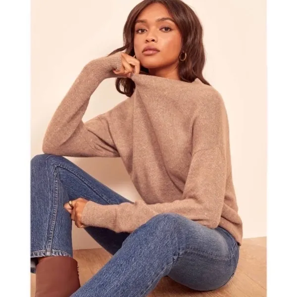 Reformation Sweater Elle Ribbed‎ Marled Mock-Neck Yak Winter Toffee XS GUC - Image 5