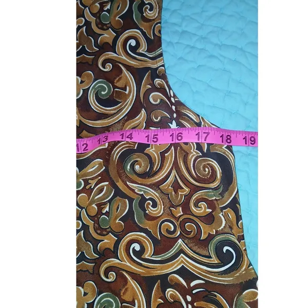 Vintage Brown Paisley Shift Dress Sheer Overlay Sleeveless Lagenlook Boho Midi - Image 10