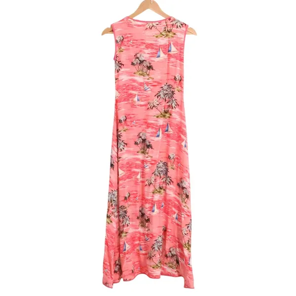 Tropical‎ Palm Tree Sailboat Midi Dress Pink Beach Vacation Resort Cruise Size S - Image 4