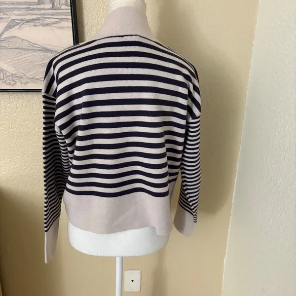 MAEVE Anthropologie The‎ Carys Mock-Neck Sweater Mauve Grey Size XS Striped - Image 5