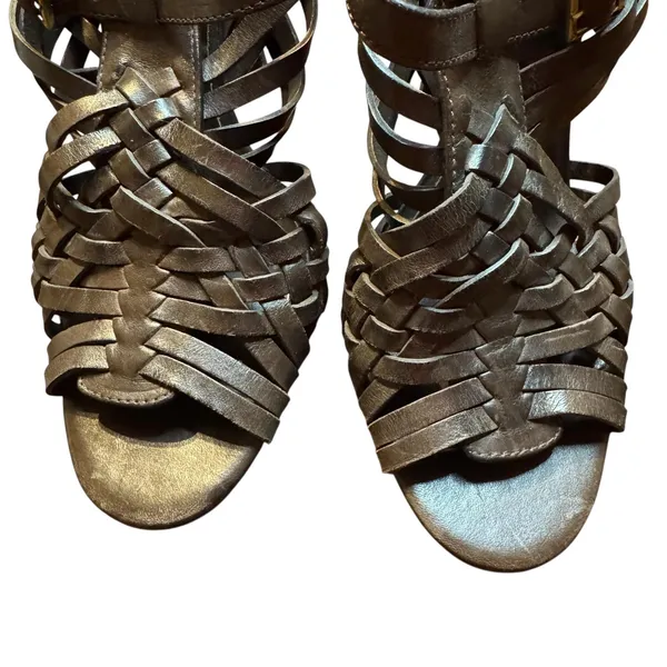Tory Burch Shoes Womens Size 7.5M‎ Brown Leather Woven High Heel Sandals Strappy - Image 3