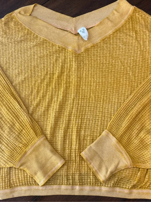 THE FREE PEOPLE South Side Thermal Pullover Top Sz S Celestial Gold - Image 3