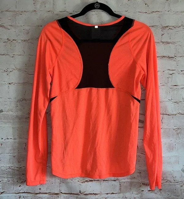 Nike Orange Black Mesh Long Sleeve DRIFIT Thumbhole Top size XL workout gym - Image 4