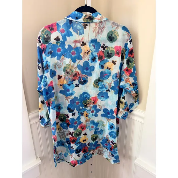 Jackpot Missy Floral Cotton Gauze Button Down Tunic Shirt Blue Size Large (est) - Image 2