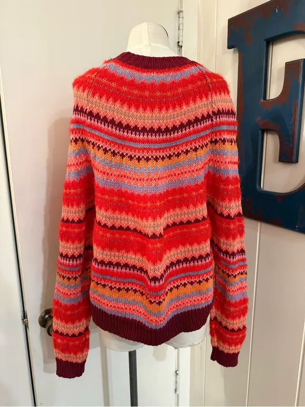 American Eagle Outfitters Red Multi-Stripe Fair Isle Crewneck Sweater - Image 2