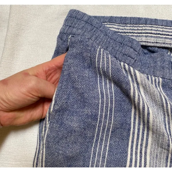 Old Navy White Blue Linen Blend loose striped pants Maritime Coastal Size: M - Image 4