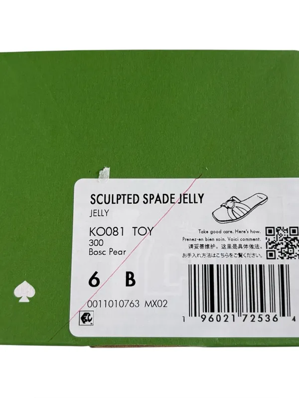New In Box Kate Spade Sculpted Spade Jelly Sandals Bosc Pear Green Size 6 - Image 11