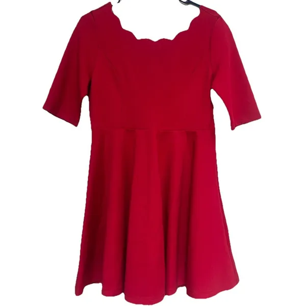 Lulu's Tip The Scallops Red Fit & Flare A-line Dress Sz L NWT Wedding Party Chic - Image 3