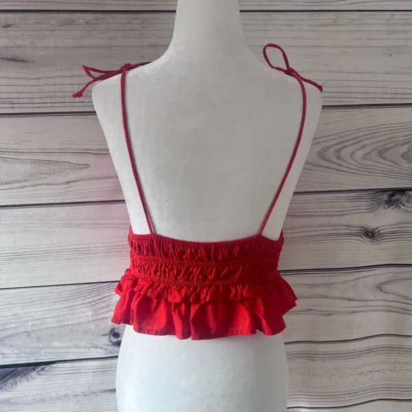 Sim & Sam Red-Orange V Neck Tie Shoulder Crop Top - Image 6