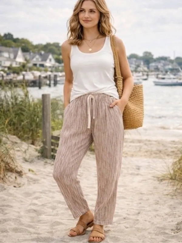 FREE PEOPLE Caraway Tapered Striped Cotton Pants Size 4 NWT Boho Coastal Casual - Image 14