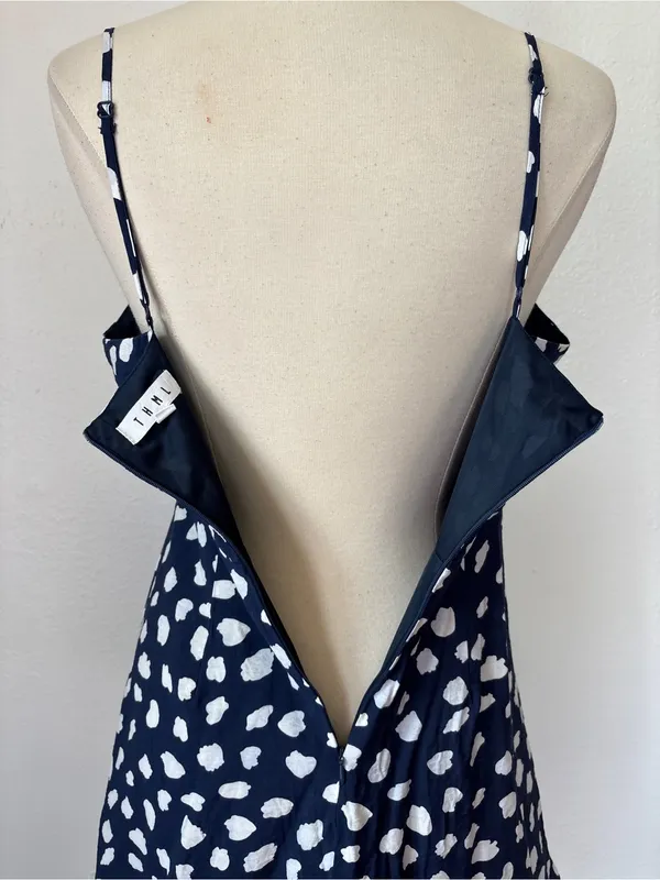 THML Navy Blue & White Pom Pom Trim V-Neck Sleeveless Dress - Image 5