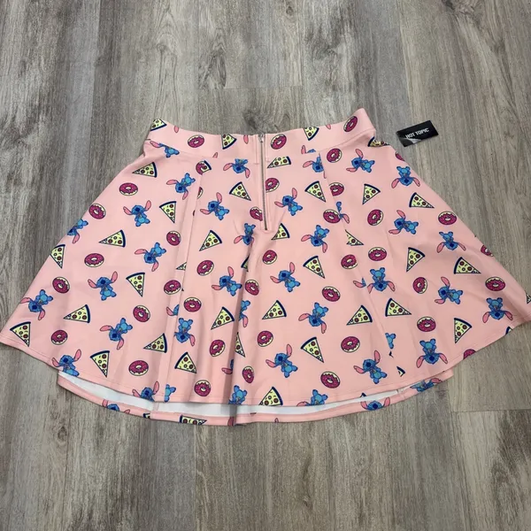 Disney Hot Topic Stitch Pizza Donut Pink Skater Skirt Pockets Plus Size 2 NEW‎ - Image 3