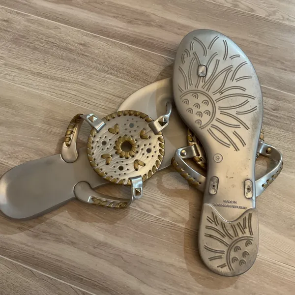 Jack Rogers Georgica Jelly‎ Sandals Silver Gold Whipstitch Studded Thong Size 9 - Image 3