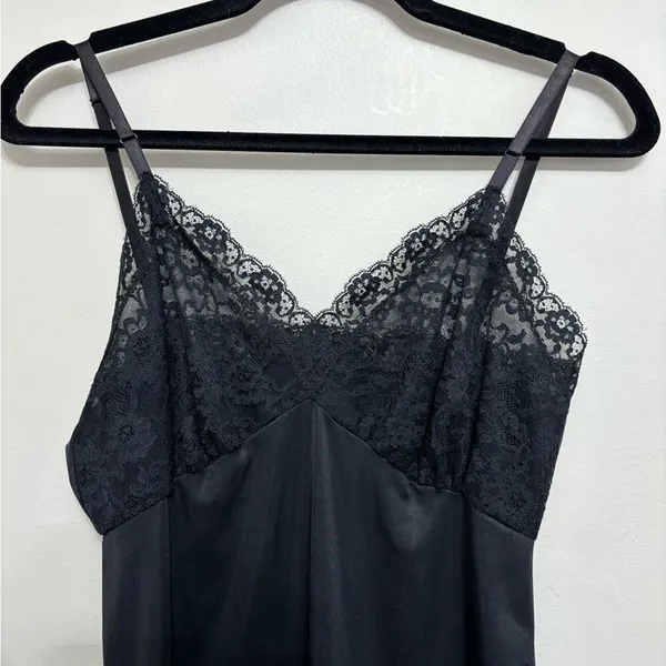 Vintage Whimsigoth Romantic Coquette Cami Satin Lace Slip Dress Black -Size XS/S - Image 3