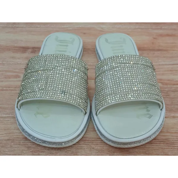 Juicy Couture Women Shoes Sandals Yippy Silver Rhinestones Slide Size 6 - Image 5