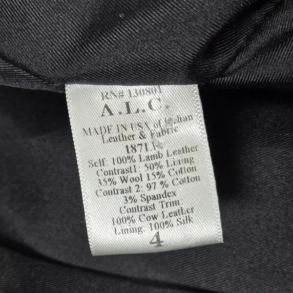ALC Black Lamb Leather Hooded Moto‎ Jacket Paneled Wool Blend Contrast Trim 4 - Image 5