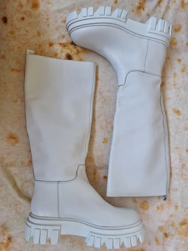 Marc Fisher LTD Malena White Leather Tall Lug Sole Platform Boots Size 8.5 - Image 8