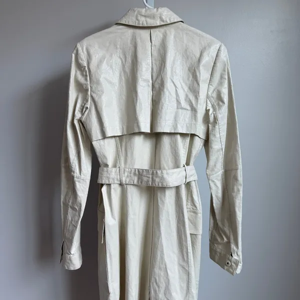 Bill Blass New York Unique VTG 90s Y2K Trench Coat Size 6 Luxury Faux‎ Leather - Image 12