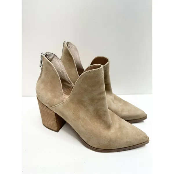 Steve Madden Tan Suede V-Cut Pointed‎ Toe Block Heel Ankle Booties Size 9.5 - Image 2