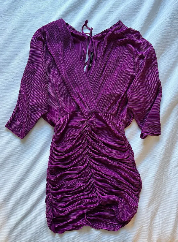 ZARA Purple Ruched Mini Dress - Image 2