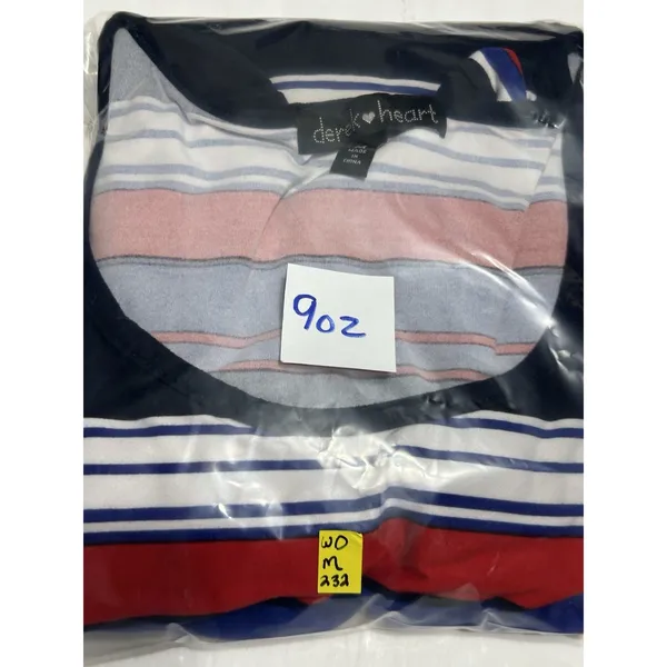 Derek Heart Striped Maxi Dress Med Blue Red White Jersey Knit Short Sleeve VGUC - Image 14