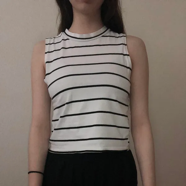white cropped tank top with black stripes - Image 3