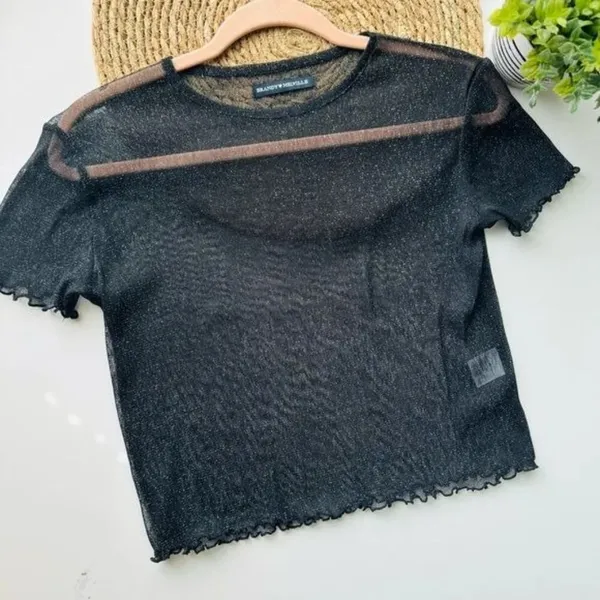 BRANDY MELVILLE Black Porter Sheer Glitter Top‎ - Image 3