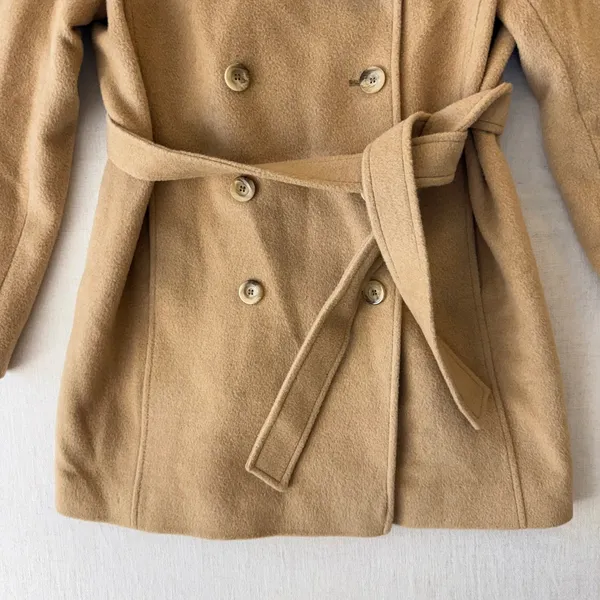 Vintage John Weitz Pure Camel Hair Double Breasted Pea Coat Women Size 8 Tan - Image 6