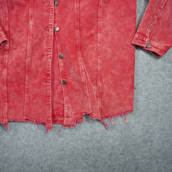 POL Red Corduroy Shacket Mineral Wash‎ Raw Hem Button Down Jacket Boho Indie - Image 4