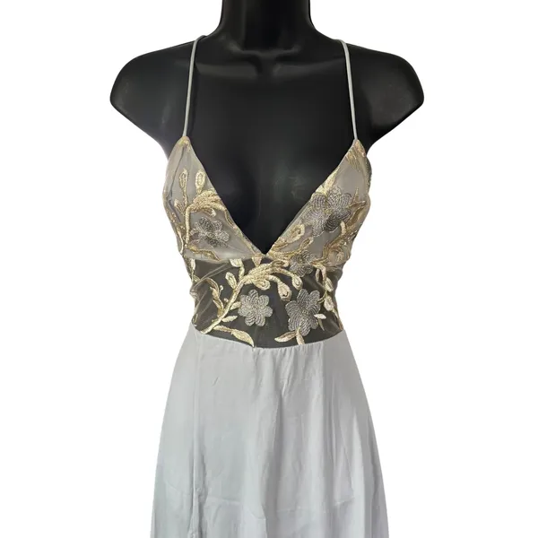 Lucy in the Sky Embroidered Floral Cutout Maxi Dress in Grey Sz M Fairy Corset - Image 2