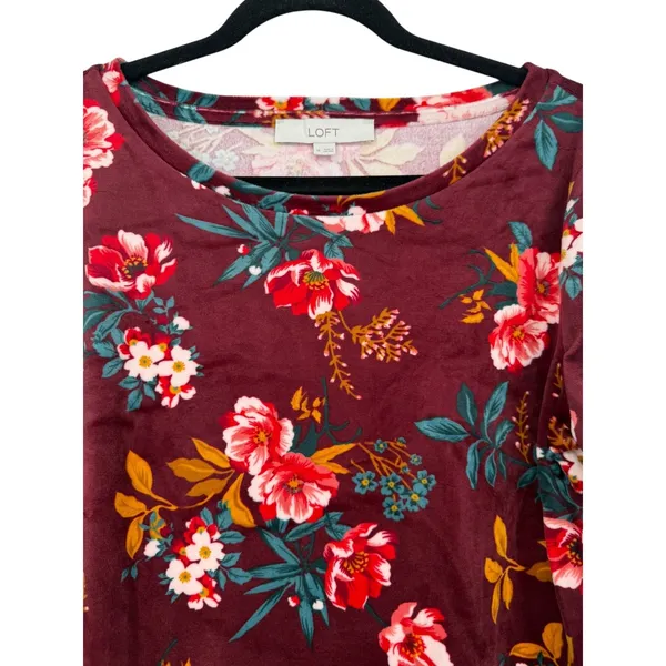 NWT LOFT Floral Velour Drawstring Hem Popover Blouse Top Long Sleeve Size Medium - Image 6