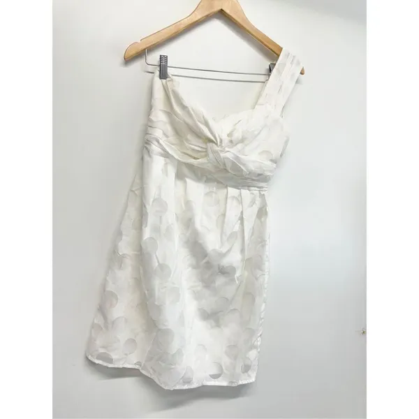 MM Couture by Miss Me White One Shoulder Burnout Polka Dot Mini‎ Dress Size M - Image 5