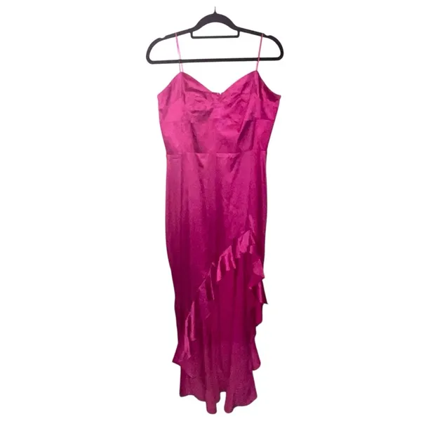 AQUA Strapless Ruffle High Slit Maxi Dress - Image 3