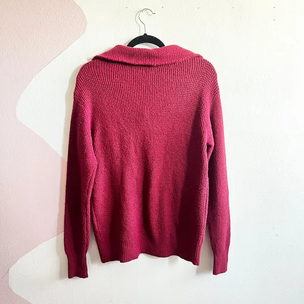 Aerie CozyUp Waffle Button Sweater‎ Oversized Cozy Burgundy Size XXS - Image 3
