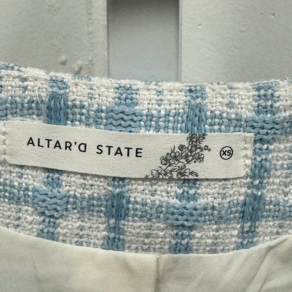 Altar'd State Womens' Blue White Plaid Cropped Tweed Vest Sleeveless Top Size XS - Image 4