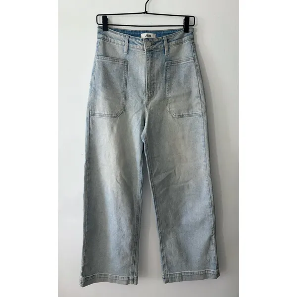 JBD Just Black Denim High Rise Patch Pocket Wide Leg Jeans Light Wash Womens 27 - Image 3