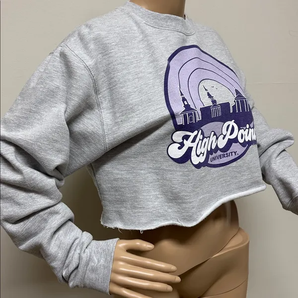 NWOT High Point University Cropped Sweatshirt gray & purple size M - Image 3