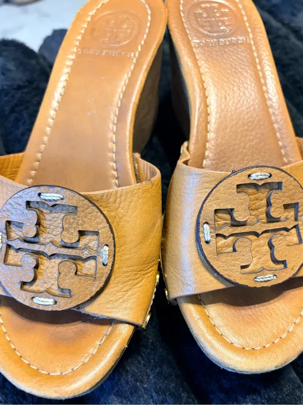 Tory Burch Cognac Leather Logo Slide Mules - Image 3