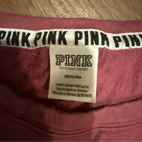 Victoria's Secret PINK‎ Crewneck Pullover Sweatshirt Womens SZ M Pink Black Logo - Image 2
