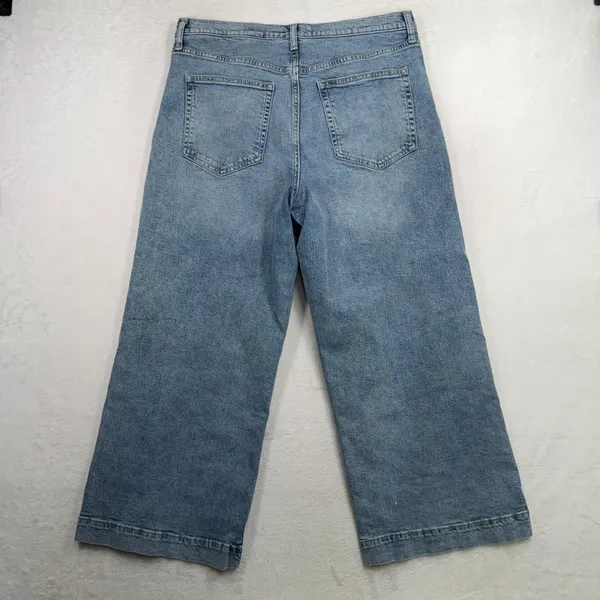 Gap 16 33 Wide Leg Jeans Light Wash High Rise Cropped Denim Casual 5-Pocket - Image 10