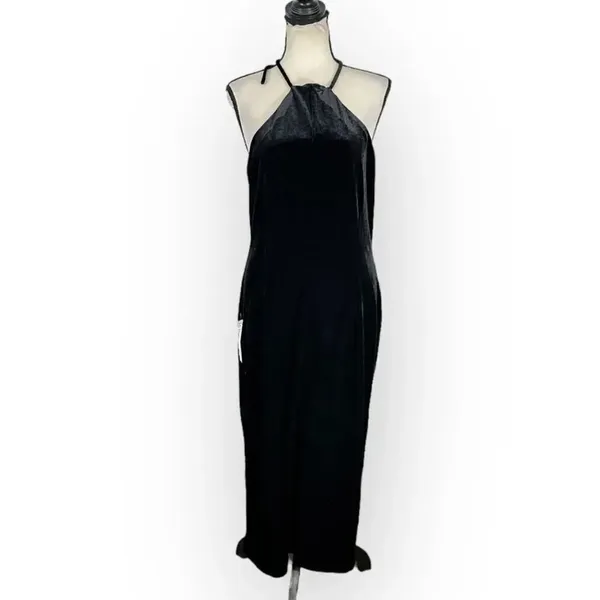 Bardot Alisa Midi Velour Dress Women's 12 Black Halter Knee Length Sleeveless - Image 3