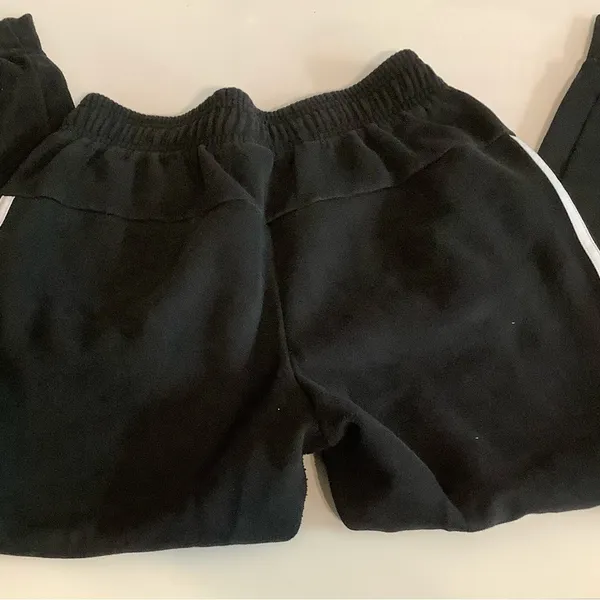 Adidas Size XS Black and White Track Pants with Signature Stripes. Preloved - Image 5